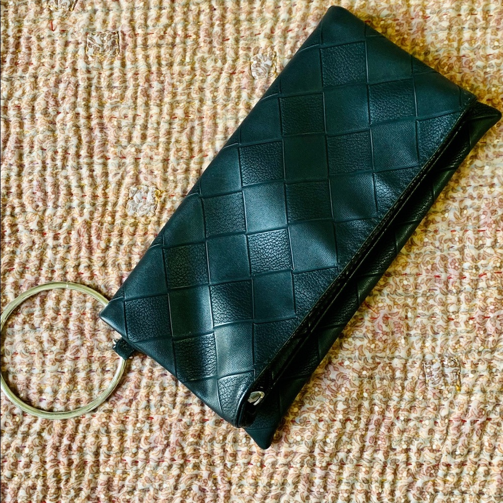 Black fold-over wrist clutch purse